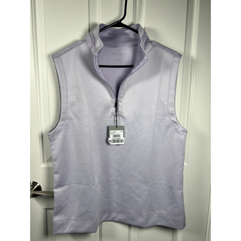 Hickey Freeman Womens Quarter Zip Golf Vest Misty Lilac Purple Striped L NWT